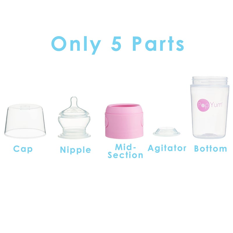 PopYum 9 oz Pink Anti-Colic Formula Making/Mixing/Dispenser Baby Bottles, 3-Pack with #2 Medium Flow Nipples, 260 ml, BPA-Free, Natural Latch - Image 5